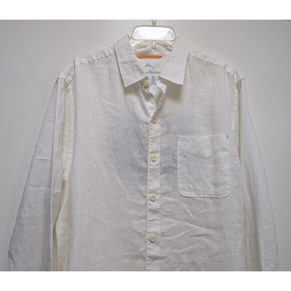 Tommy Bahama Shirt Sz M Destination Breezer Newport Beach White Linen Long Sleve - Picture 6 of 11